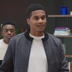 Marcus’s gray suede bomber jacket on All American Homecoming