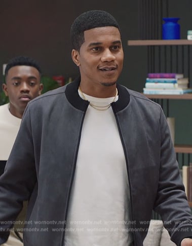 Marcus's gray suede bomber jacket on All American Homecoming