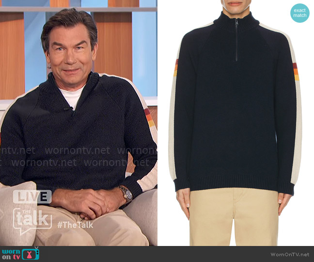 Marine Layer Archive Sleeve Stripe Quarter Zip worn by Jerry O'Connell on The Talk