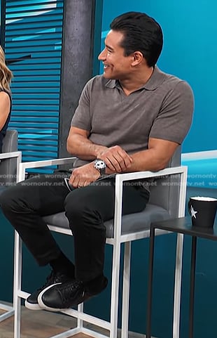 Mario's grey polo and black sneakers on Access Hollywood