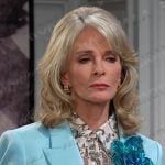 Marlena’s floral blouse and blue sequin floral applique blazer on Days of our Lives