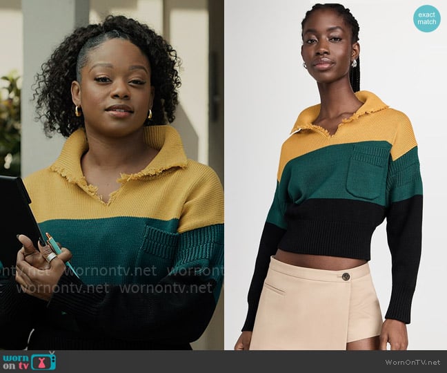 Marni V Neck Sweater in Cypress worn by Izzy Letts (Jazz Raycole) on The Lincoln Lawyer