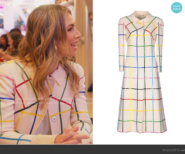 Mary Katrantzou Benatar Rainbow Grid Wool Coat worn by Erin Lichy on The Real Housewives of New York City