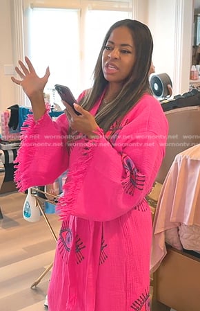 Mary’s pink eye print fringed robe on The Real Housewives of Salt Lake City