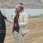 Mary’s ivory down jacket and metallic rain boots on The Real Housewives of Salt Lake City