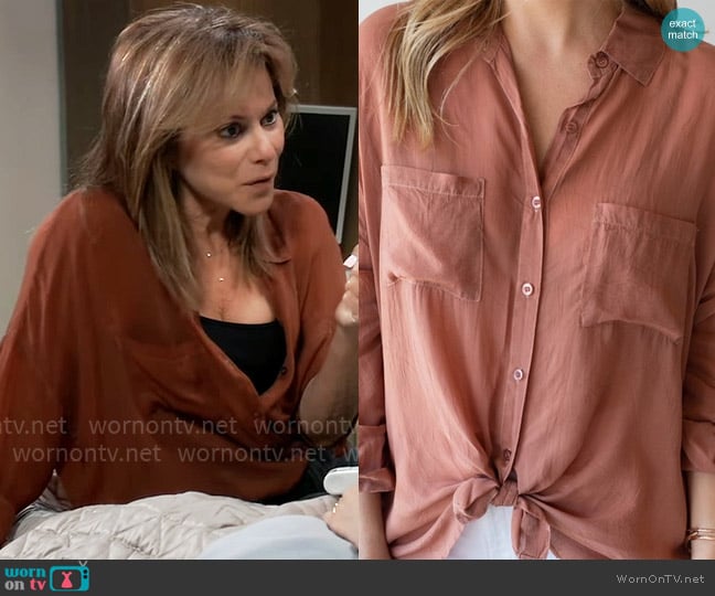 Maven West Cargo Pocket Tie Front Top worn by Alexis Davis (Nancy Lee Grahn) on General Hospital