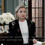 Maxie’s black novelty embroidered blazer on General Hospital