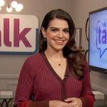 Mayan Lopez’s burgundy striped sweater dress on The Talk