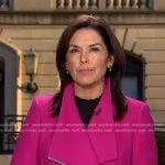 Meg Oliver’s pink wrap coat on CBS Evening News