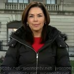 Meg Oliver’s black puffer jacket with fur hood on CBS Mornings