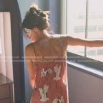 Meili’s pink bird print slip dress on The Real Housewives of Salt Lake City