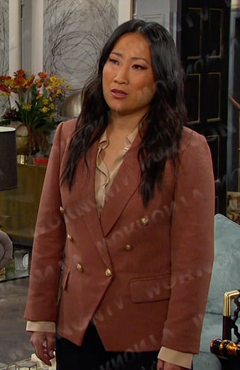 Melinda's brown double breasted blazer on Days of our Lives