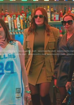 Meredith's khaki cargo jacket and mini skirt on The Real Housewives of Salt Lake City