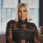 Mia’s black lace confessional dress on The Real Housewives of Potomac