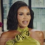 Mia’s green floral applique confessional dress on The Real Housewives of Potomac