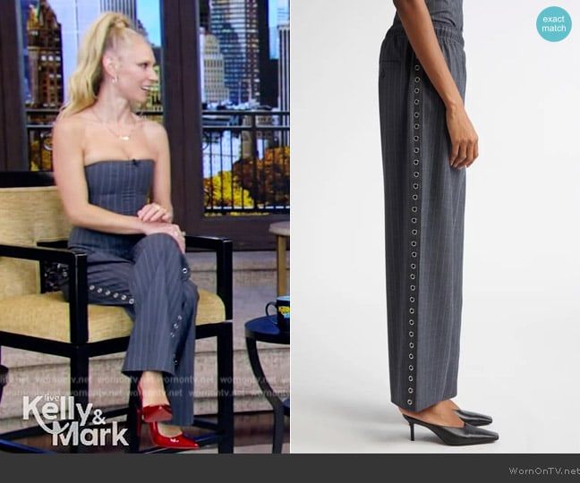 Miaou Naya Pinstripe Trousers worn by Juno Temple on Live with Kelly and Mark