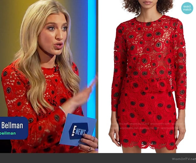 Milly Nori Embroidered Lace Long-Sleeve Top worn by Ashley Bellman on E! News