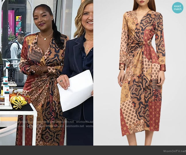 Misa Los Angeles Eliza Patchwork Tie-Waist Midi Dress worn by Makho Ndlovu on Today