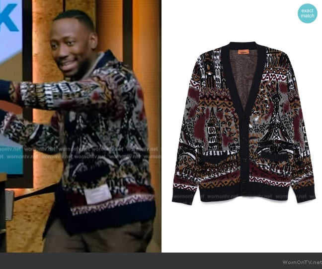 Missoni Patterned-jacquard cardigan worn by Lamorne Morris on Live with Kelly and Mark