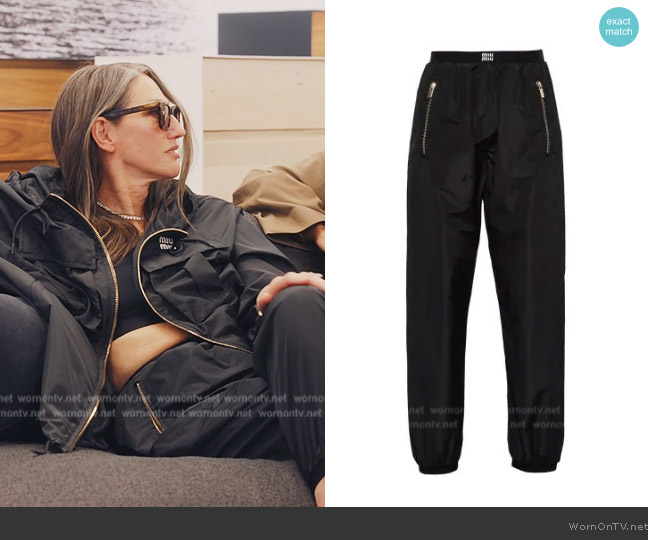 Miu Miu Logo waistband track pants worn by Jenna Lyons on The Real Housewives of New York City