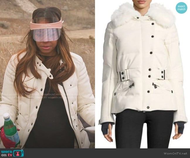 Moncler Belleville Removable Fur Down Jacket in Cream worn by Mary Cosby on The Real Housewives of Salt Lake City