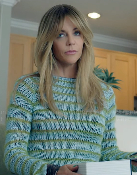 Morgan's blue and green striped knit sweater on High Potential