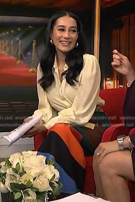 Morgan's yellow blouse and striped skirt on NBC News Daily