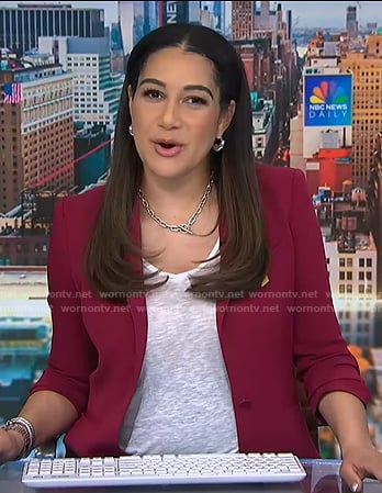 Morgan's burgundy ruched sleeve blazer on NBC News Daily