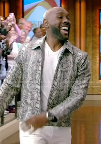 Morris Chestnut's gray snake skin print jacket on Live with Kelly and Mark