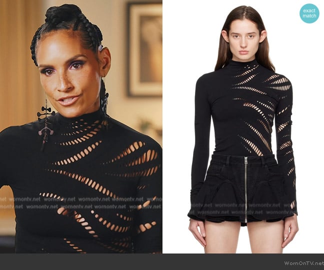 Mugler Black Cutout Turtleneck worn by Racquel Chevremont on The Real Housewives of New York City