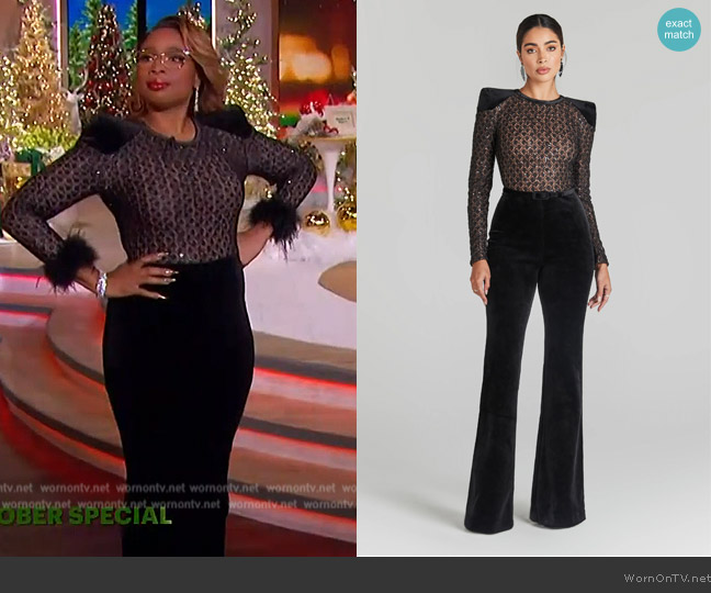 Nadine Merabi Amanda Black Jumpsuit worn by Jennifer Hudson on The Jennifer Hudson Show