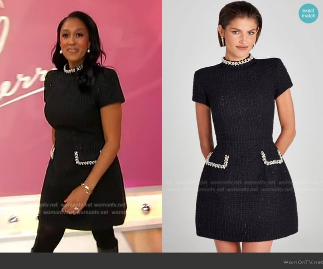 Nadine Merabi Simone Black Dress worn by Tamera Mowry Housley on Sherri