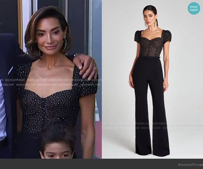 Nadine Merabi Tamara Black Jumpsuit worn by Courtney Lopez on Access Hollywood