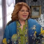 Nancy’s blue floral kimono jacket on Days of our Lives