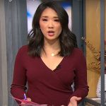 Nancy Chen’s burgundy knit wrap dress on CBS Mornings