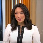 Nancy Chen’s white jacket with black trims on CBS Mornings