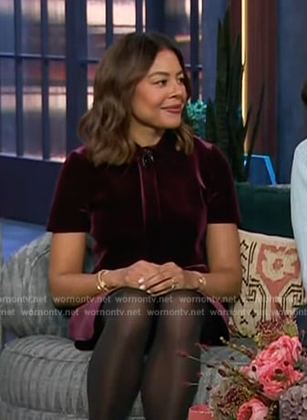 Nancy Twine's burgundy velvet dress on The Kelly Clarkson Show