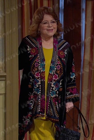 Nancy's black floral embroidered jacket on Days of our Lives