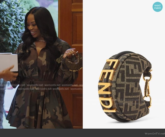 Fendi Brown fabric charm worn by Keiarna Stewart on The Real Housewives of Potomac