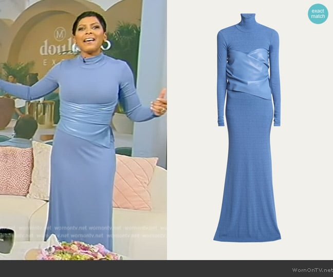 Nanushka Amabel Turtleneck Alt-Leather Combo Maxi Dress worn by Tamron Hall on Tamron Hall Show