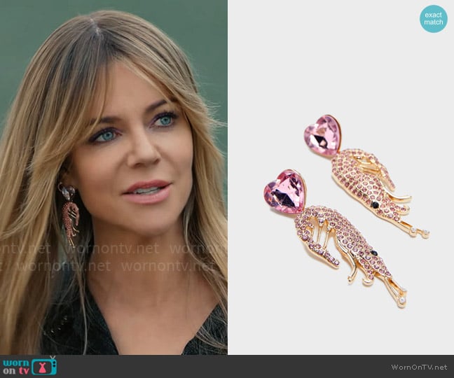 Nasty Gal Diamante Shrimp Heart Jewel Drop Earrings worn by Morgan Gillory (Kaitlin Olson) on High Potential