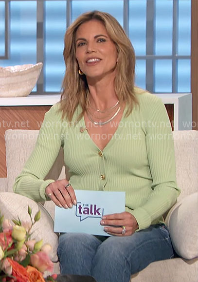 Natalie's green v-neck cardigan on The Talk