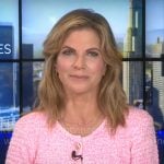 Natalie Morales’ pink tweed cardigan on CBS Mornings