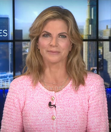 Natalie Morales' pink tweed cardigan on CBS Mornings