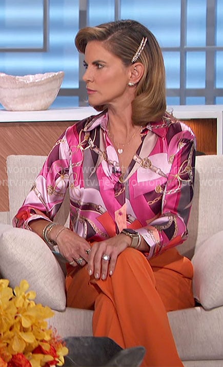 Natalie's pink belt print blouse on The Talk