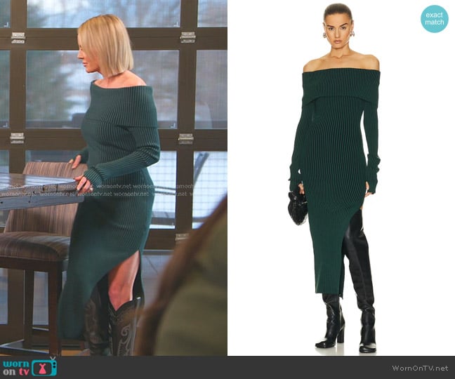 Nicholas Nita Plaited Off Shoulder Midi Dress in Alpine & Black worn by Whitney Rose on The Real Housewives of Salt Lake City