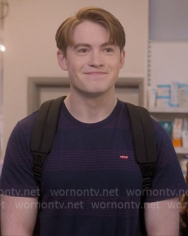 Nick's navy and red striped t-shirt on Heartstopper