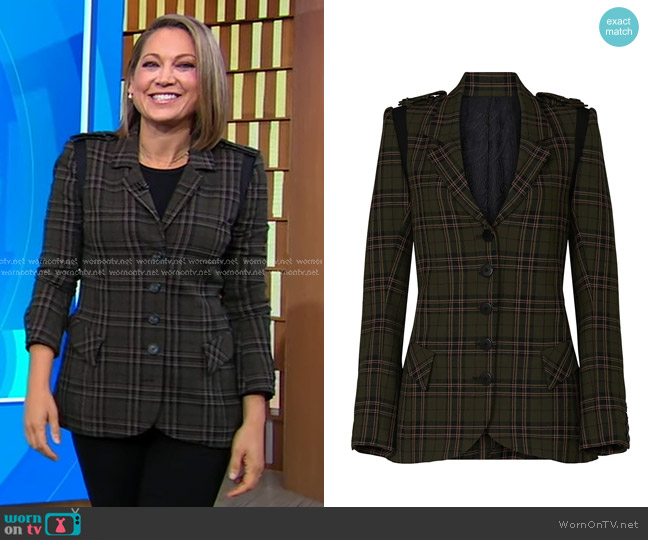 Nicole Miller Plaid Military Blazer worn by Ginger Zee on Good Morning America