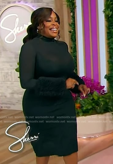 Niecy Nash's black fur cuff mesh dress on Sherri