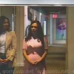 Nikki Battiste’s light pink tie-neck dress on CBS Mornings